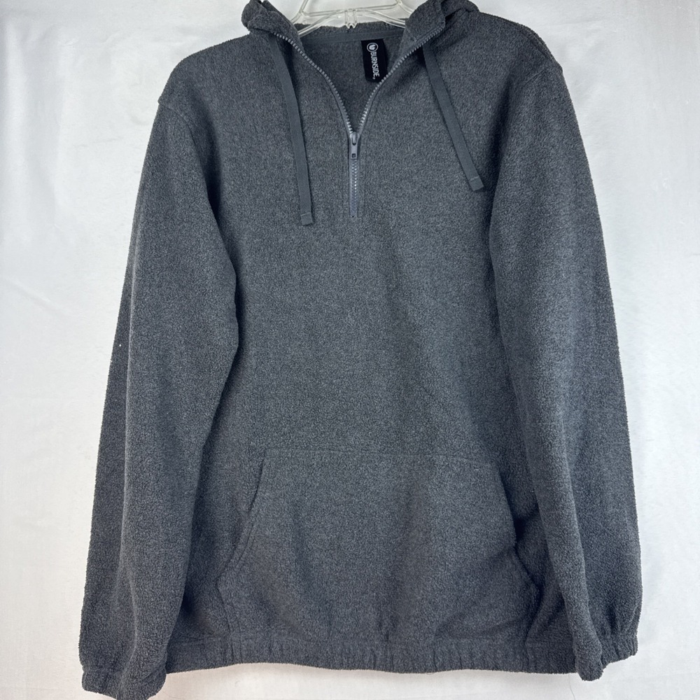 Burnside Hoodie Mens Gray Fleece 1/4 Zip‎ Pullover Polyester
